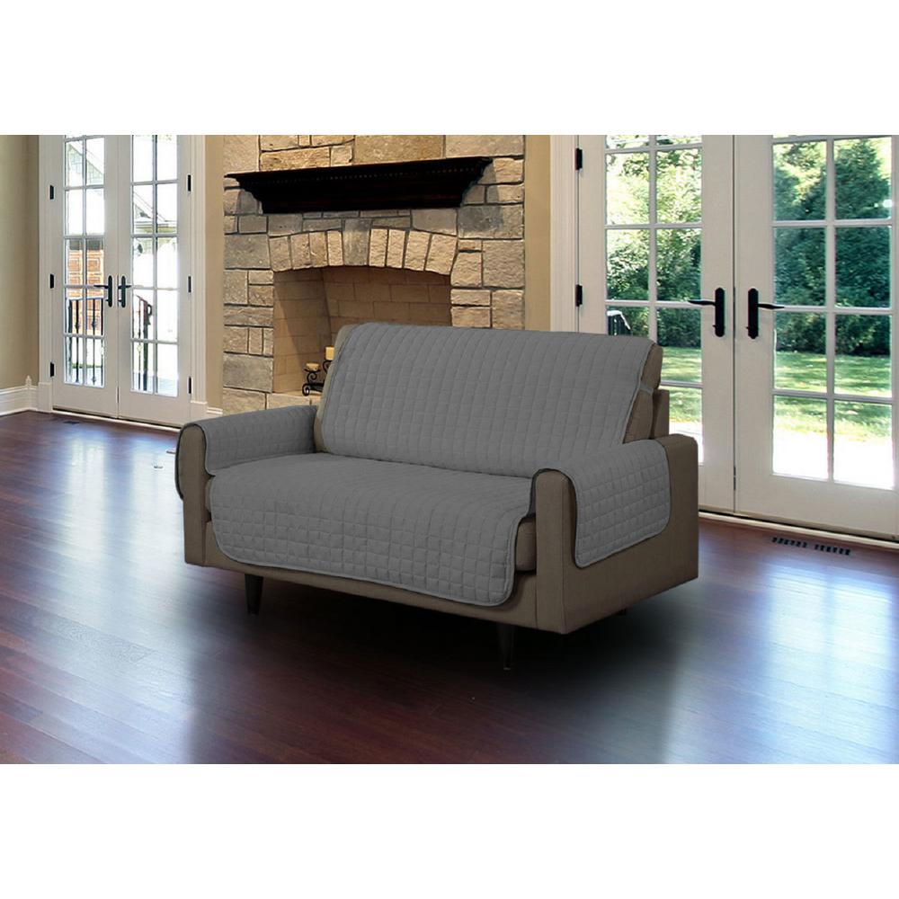 Grey Microfiber Loveseat Pet Protector Slipcover With Tucks And