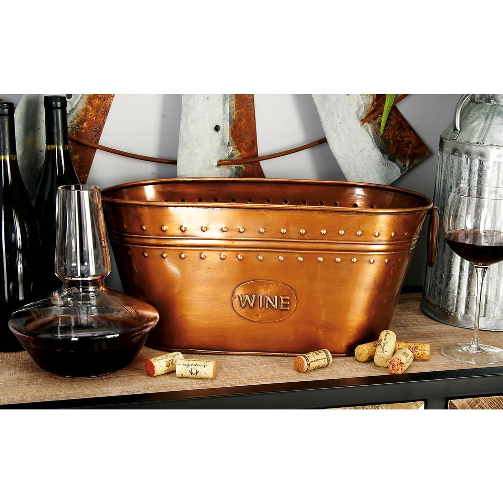 17 in. x 8 in. Oval Bucket Wine Cooler with Ring Handles in Polished