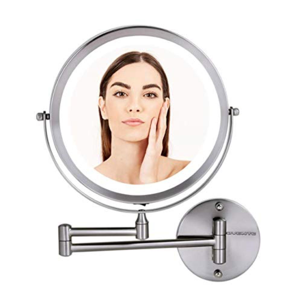 Nickel Brushed Battery Operated 1x 10x Magnification Wall Mount Led Lighted Makeup Mirror