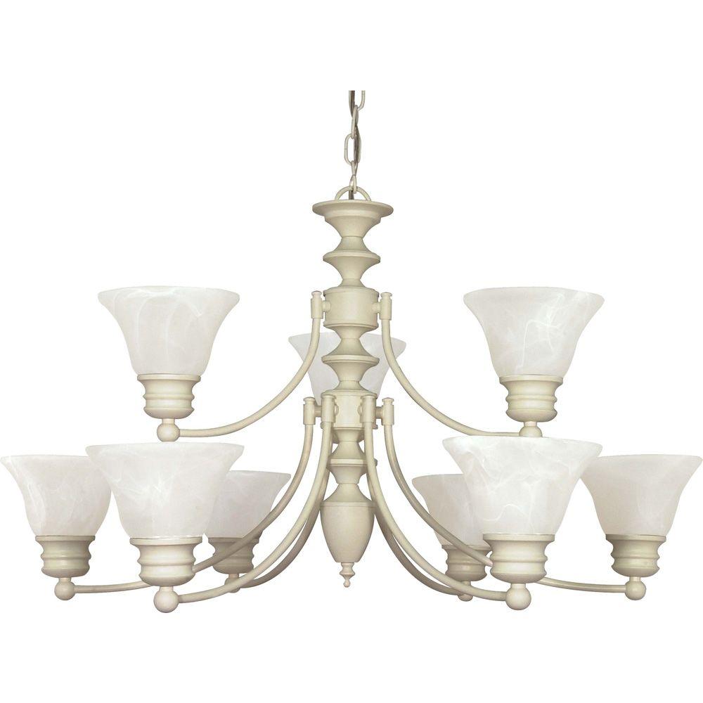 Glomar 9Light Textured White Chandelier with Alabaster Glass Bell