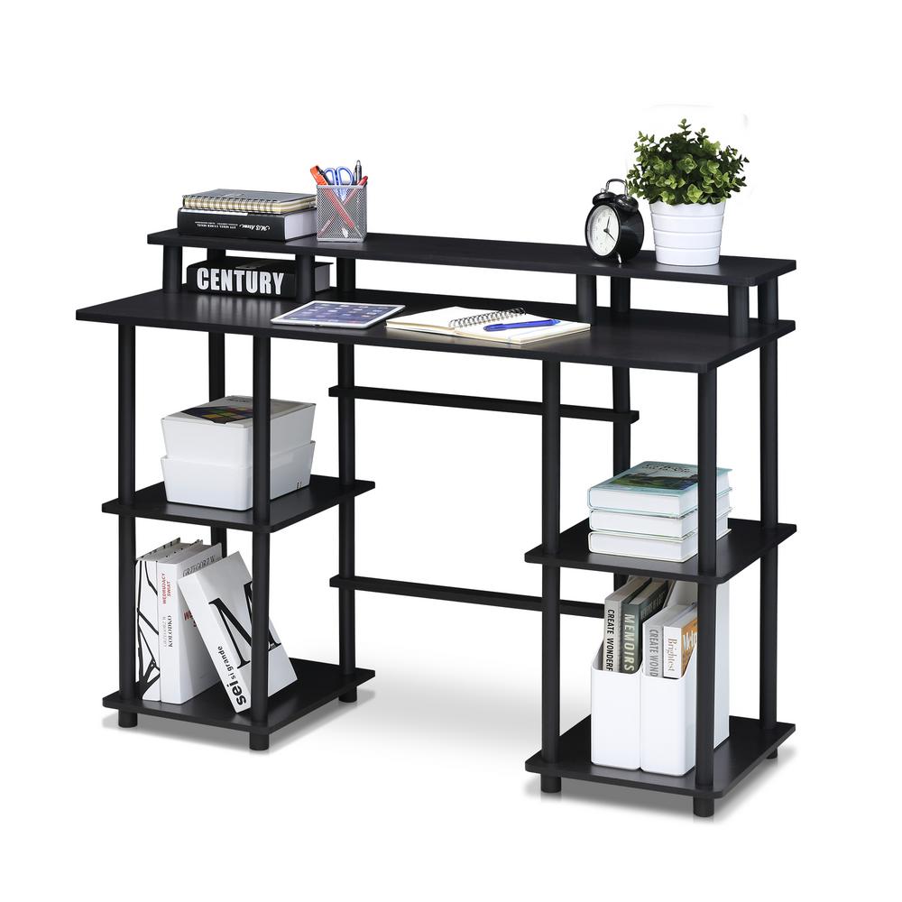 Furinno Turn N Tube Espresso Black Computer Desk With Top Shelf