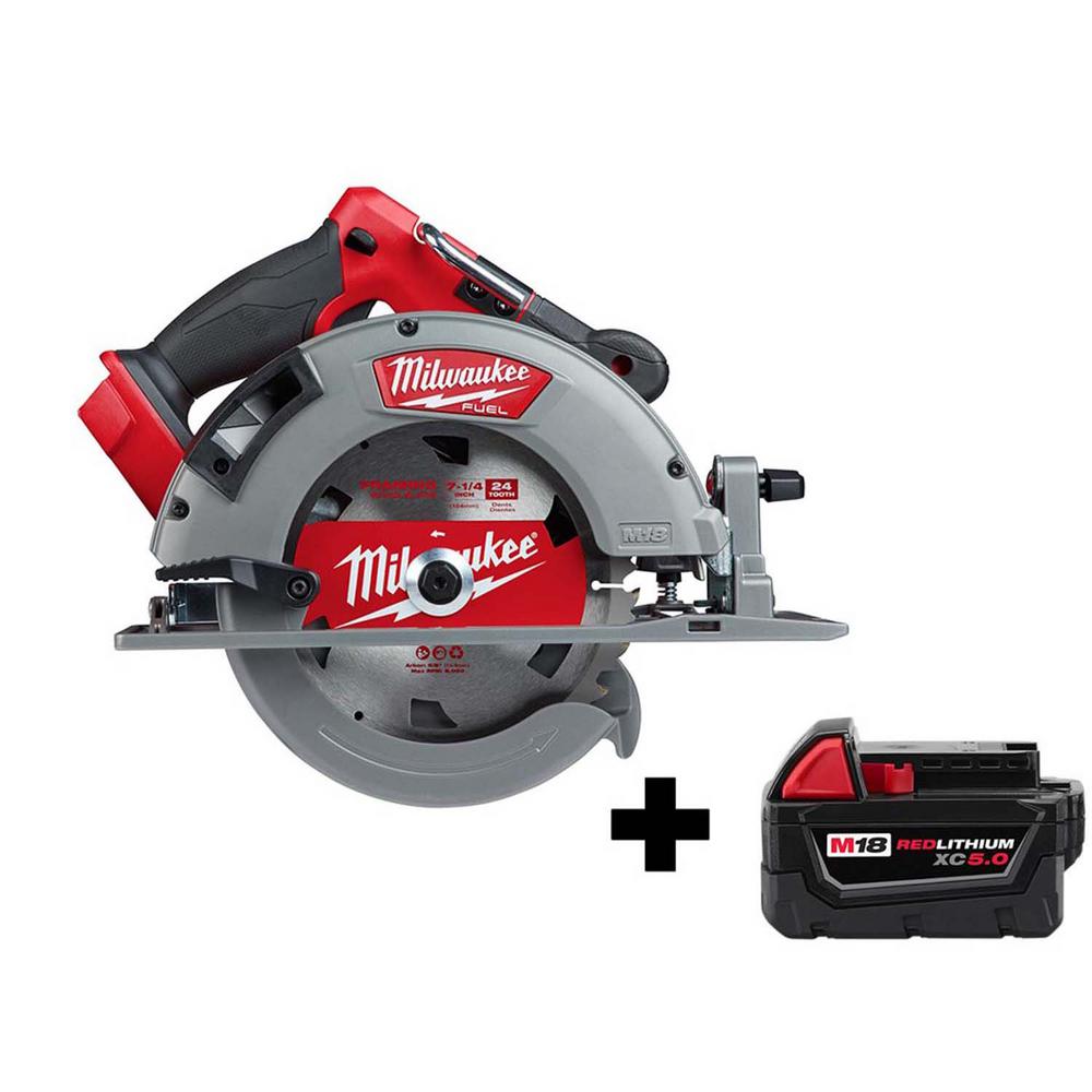 Milwaukee M18 FUEL 18-Volt 7-1/4 in. Lithium-Ion Brushless Cordless Circular Saw with Free M18 5.0 Ah Battery