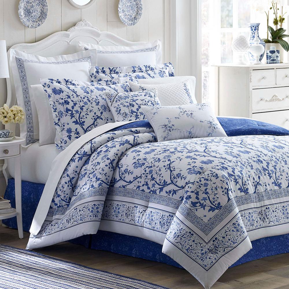 Charlotte 4-Piece China Blue Floral Cotton King Comforter Set