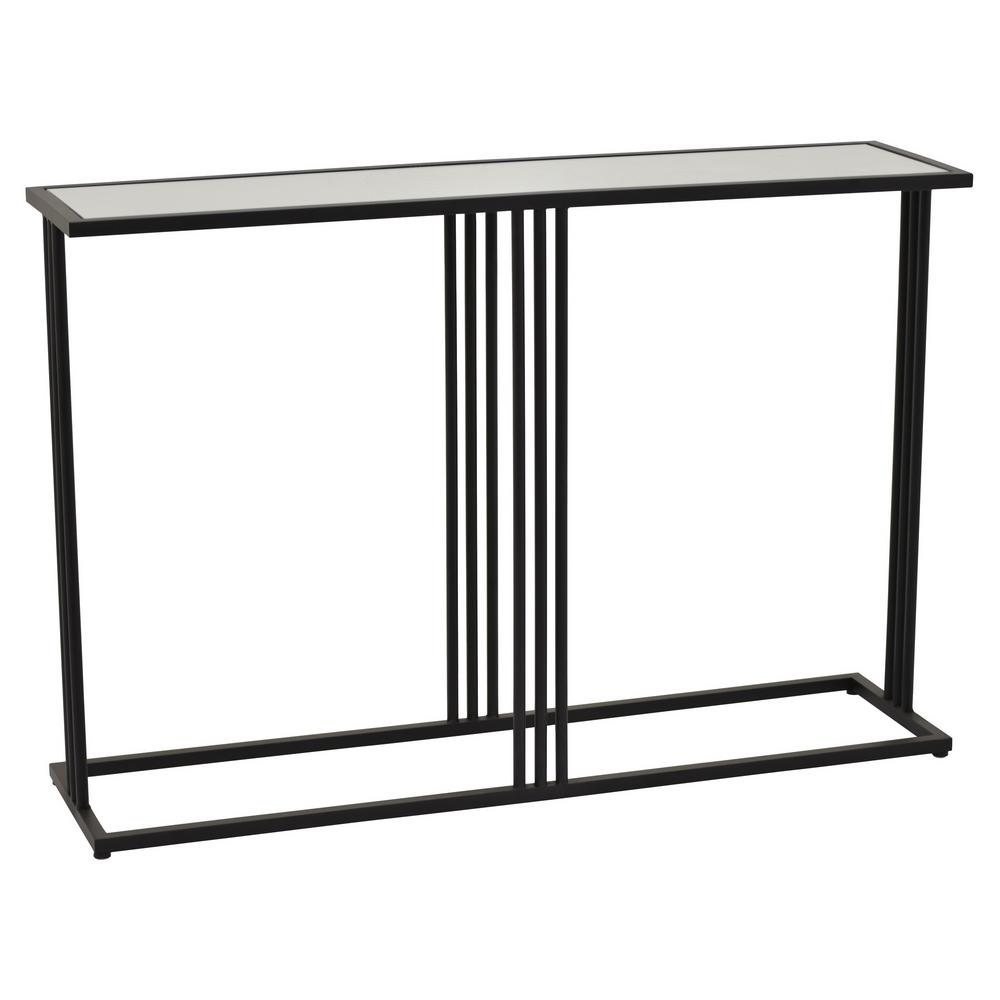32 In Black Metal Mirrored Console Table