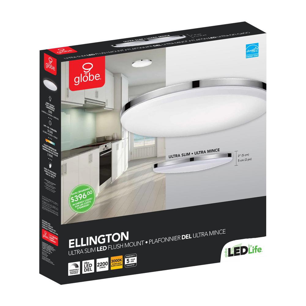 Globe Electric Ellington 28 Watt Chrome Integrated Led Ceiling - Globe Electric 65584 Ellington Led Integrated Flush Mount Ceiling Light Globe Electric Ellington 28 Watt Chrome Integrated Led Ceiling - Globe Electric 65584 Ellington Led Integrated Flush Mount Ceiling Light
