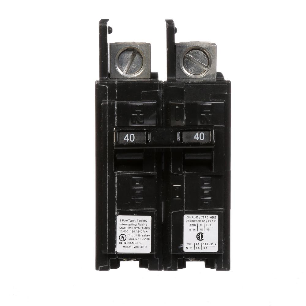 Siemens 40 Amp 2-Pole Type BQ 10 kA Lug-In/Lug-Out Circuit Breaker with ...