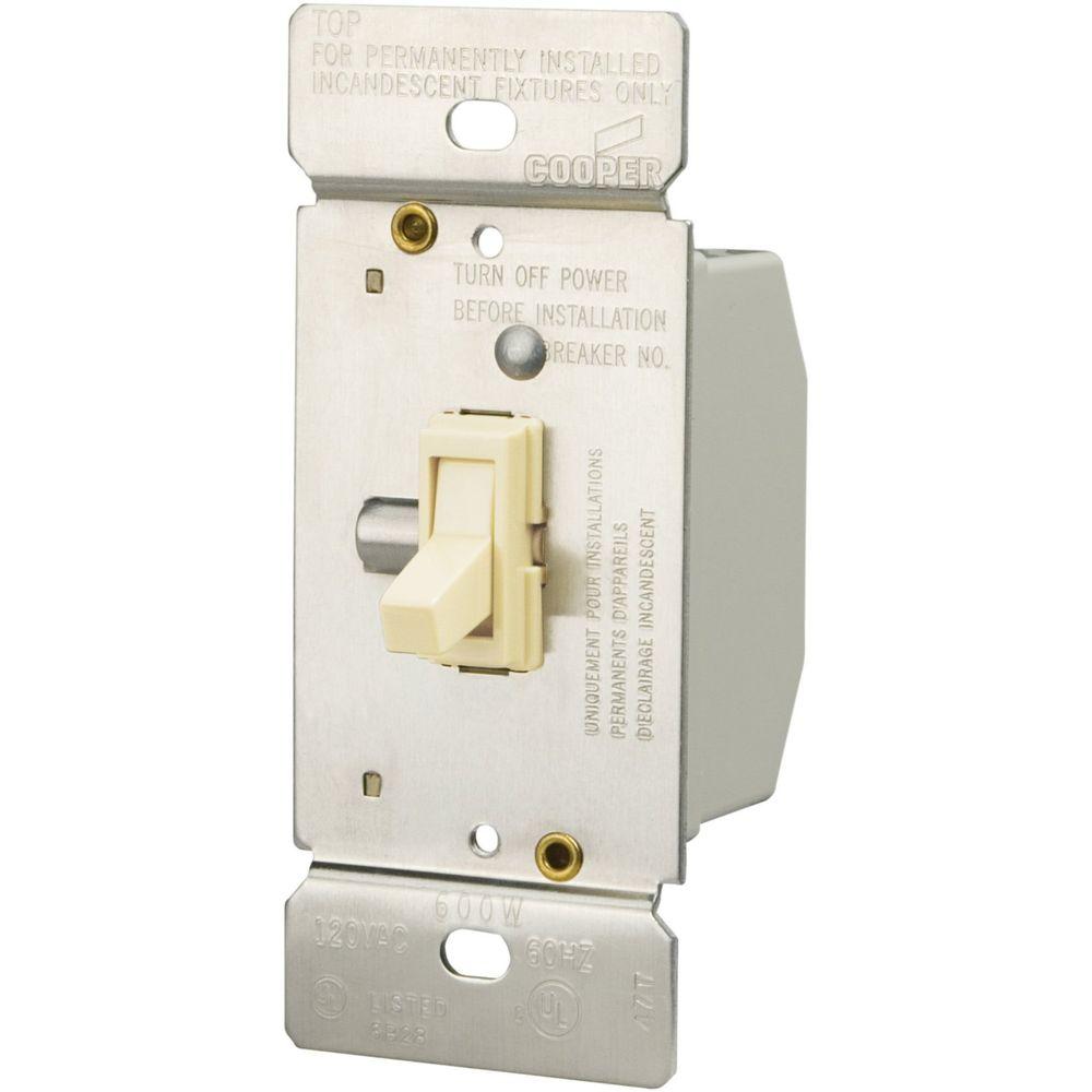 Eaton 600Watt 3Way Incandescent Toggle Dimmer Light AlmondTI306LA