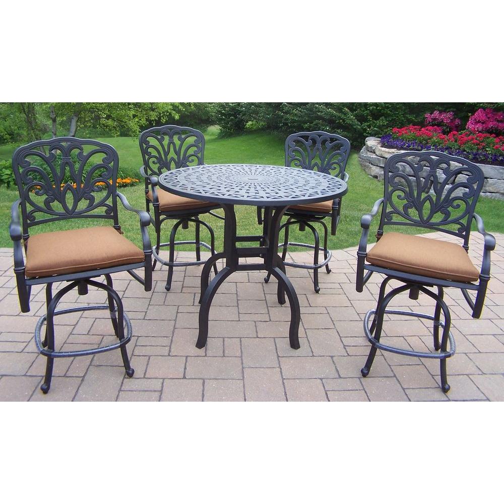 Oakland Living 5Piece Aluminum Round Patio Bar Height Dining Set with