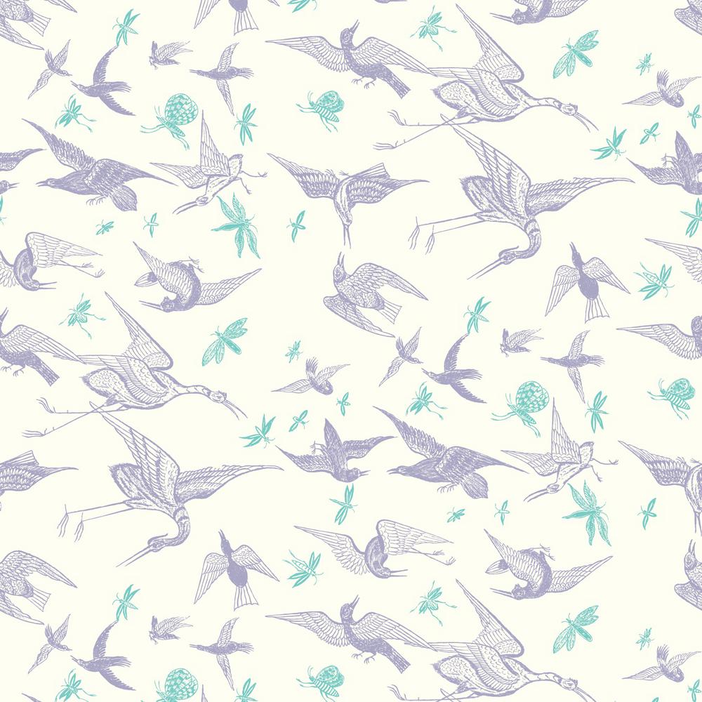 Mitchell Black Nomad Collection Chasing Birds in Lavender Removable and Repositionable Wallpaper