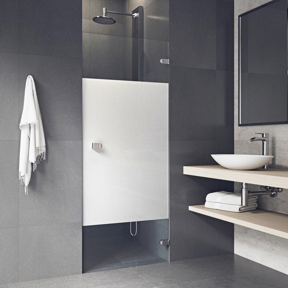 Vigo Tempo 28 To 1 2 In X 70 625 Frameless Hinged Shower Frameless Hinged Shower Door In Stainless Steel With Clear Glass And Handle