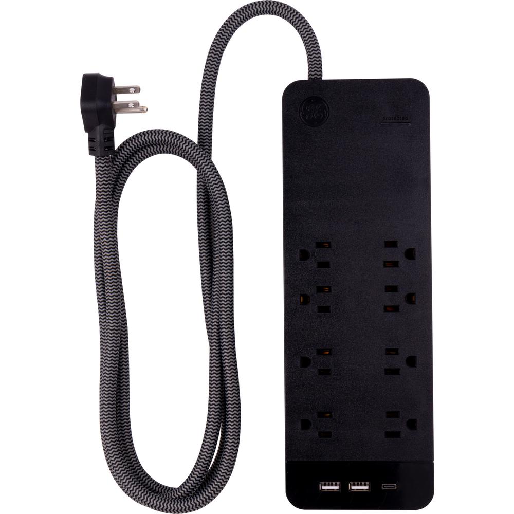 GE 8Outlet 2 USBA 1 USBC Surge Protector with 6 ft. Braided Cord