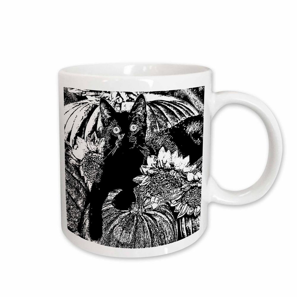Rose Milas Art 11 Oz White Ceramic Black And Cat White Ceramic Black And Cat Mug