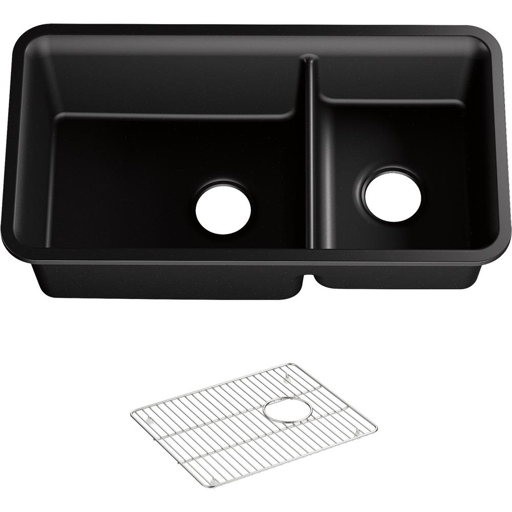 Kohler Cairn Undermount Neoroc Granite Composite 33 5 In Bowl Double Bowl Kitchen Sink Kit In Matte Black K 8204 Cm1 The Home Depot