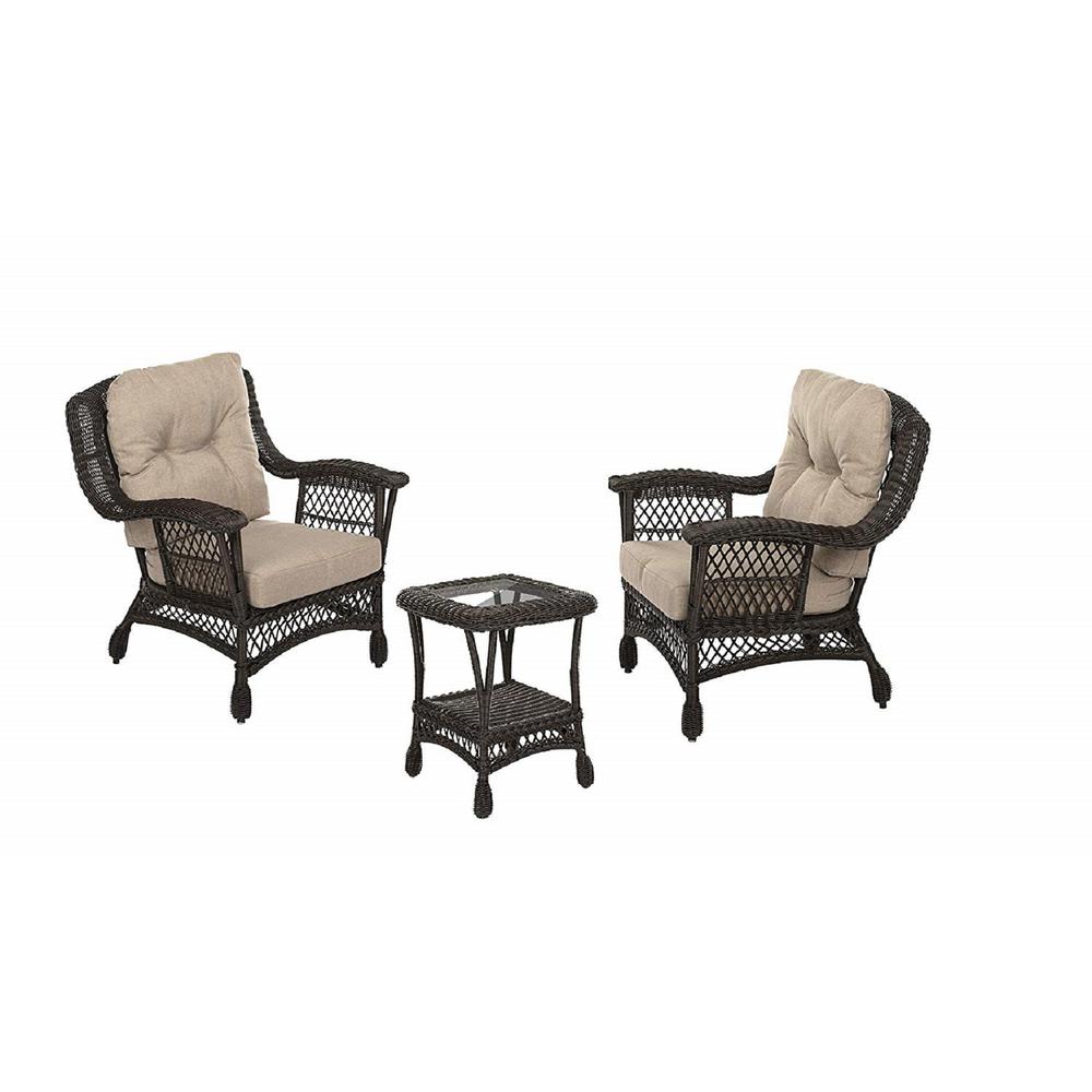 W Unlimited Cappuccino Collection 3 Piece Wicker Patio Conversation Set With Light Brown Cushions Sw1404set3 The Home Depot