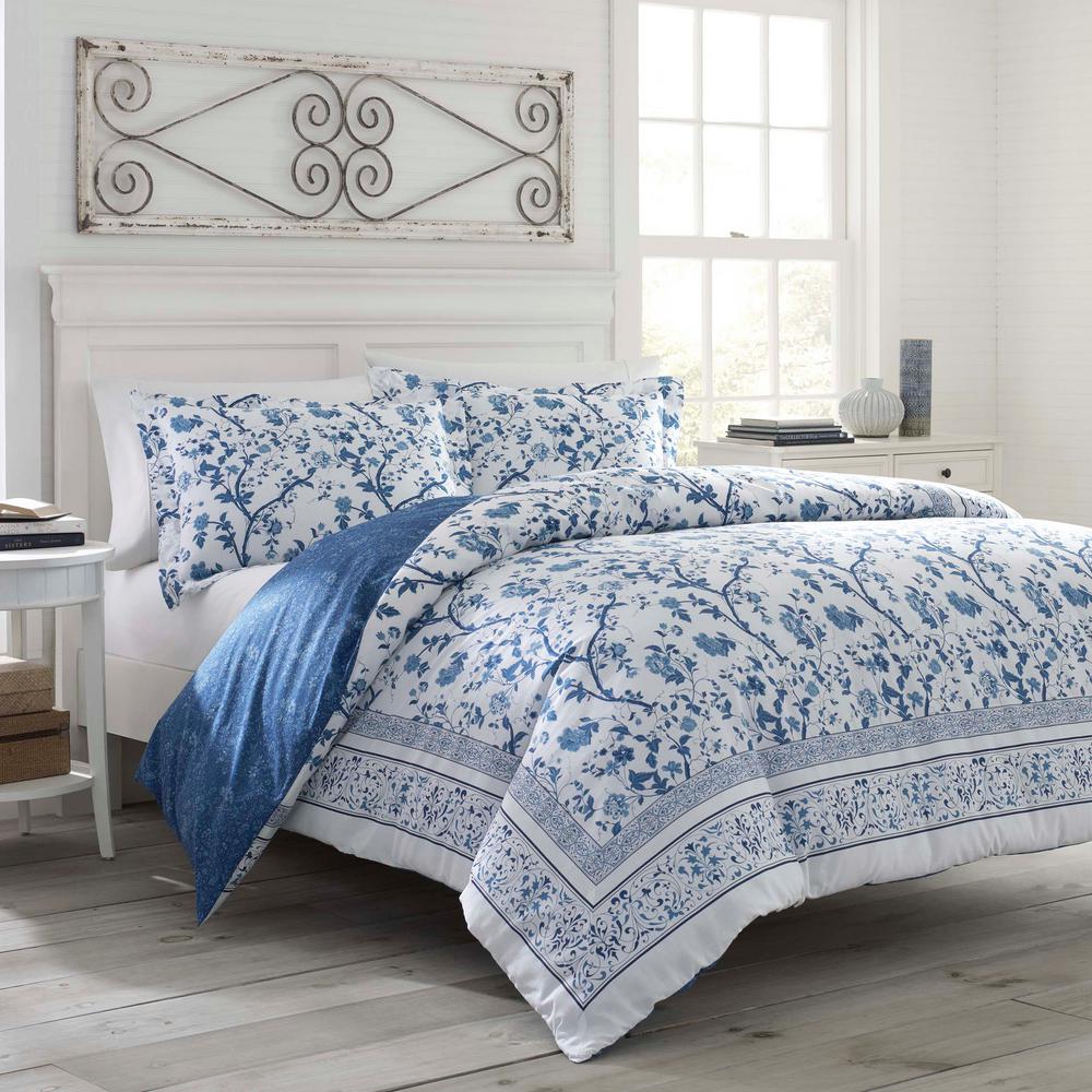 Laura Ashley Charlotte 4 Piece China Blue Full Comforter Set
