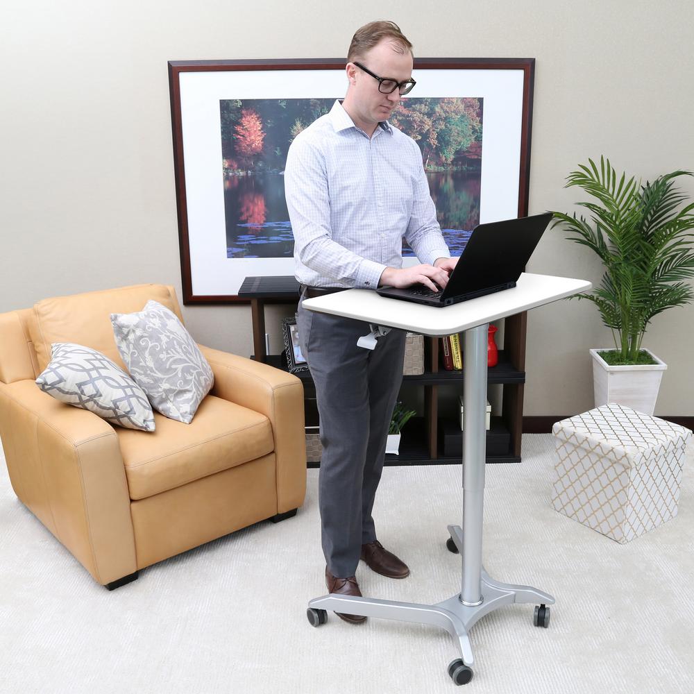 Seville Classics Airlift White Xl 28 In Sit Stand Mobile Desk With Airlift White Xl 28 In Sit Stand Mobile Desk With Adjustable Height Range 27 1 To 41 9