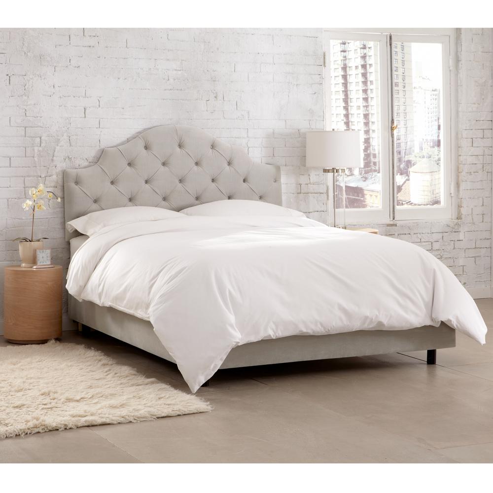 Jones Velvet Light Grey Queen Tufted Notched Bed