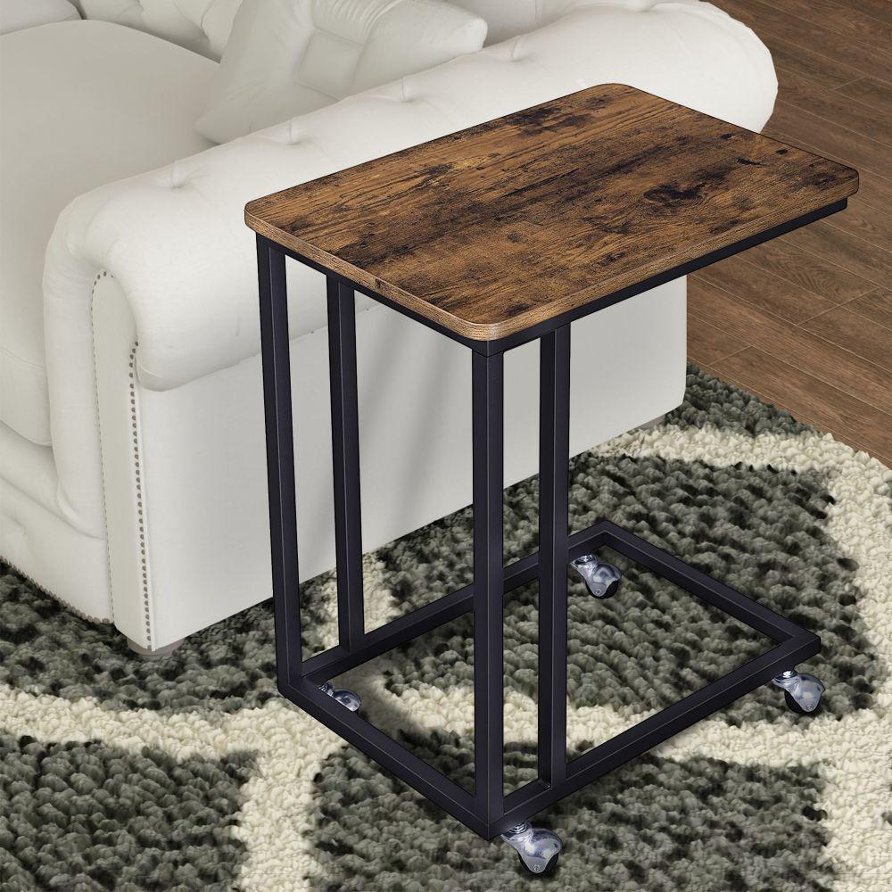 Benjara Brown And Black Rustic Wooden Side Sofa Table With