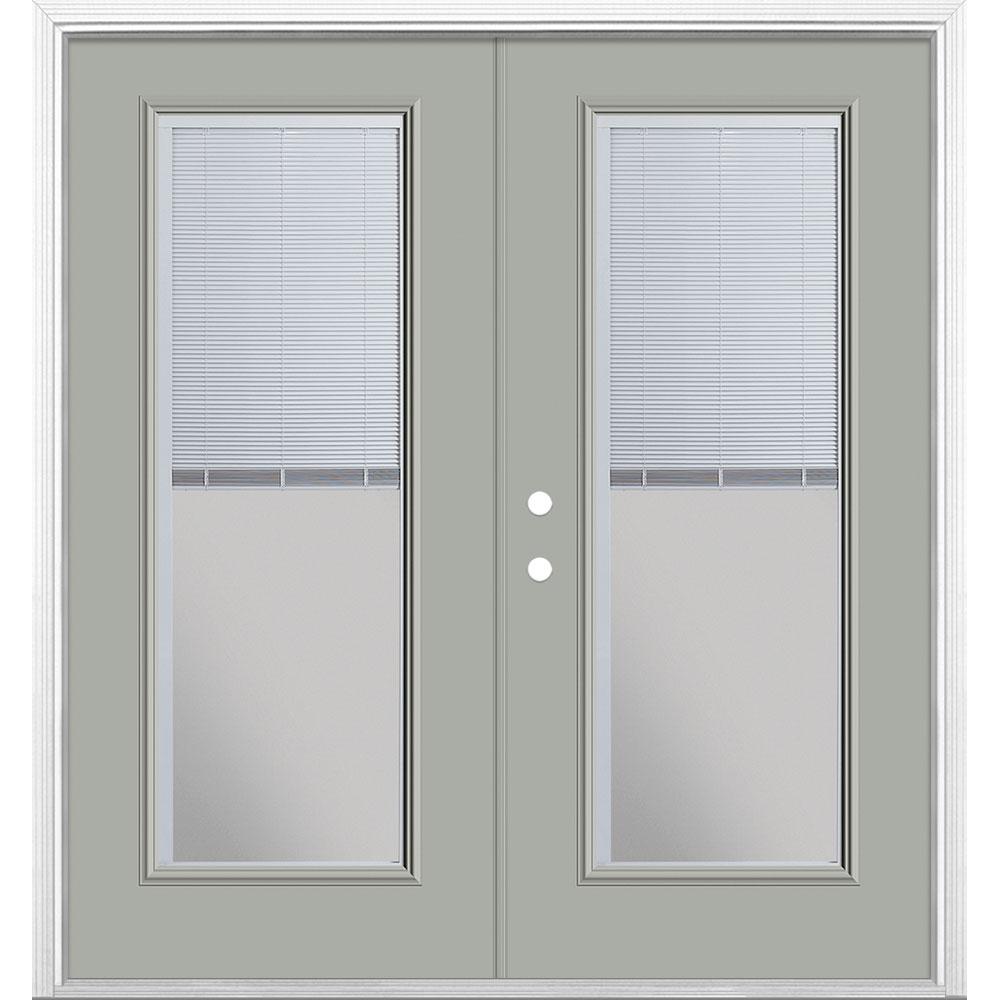 Masonite 72 In X 80 In Silver Cloud Steel Prehung Right Hand Inswing Mini Blind Patio Door In Vinyl Frame With Brickmold