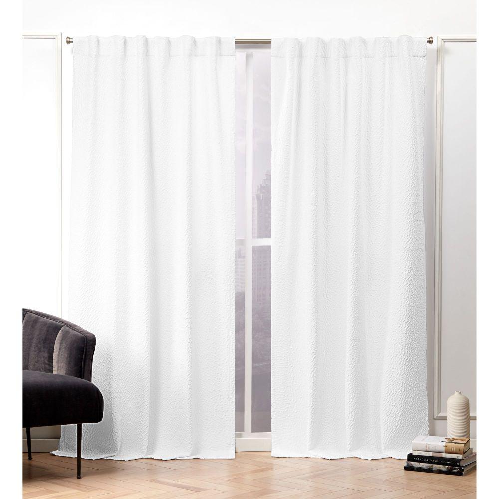 Nicole Miller Textured Matelass White Room Darkening Hidden Tab Top Curtain Panel 50 In W X 84 In L 2 Panel EN7023 01 2 84H The Home Depot