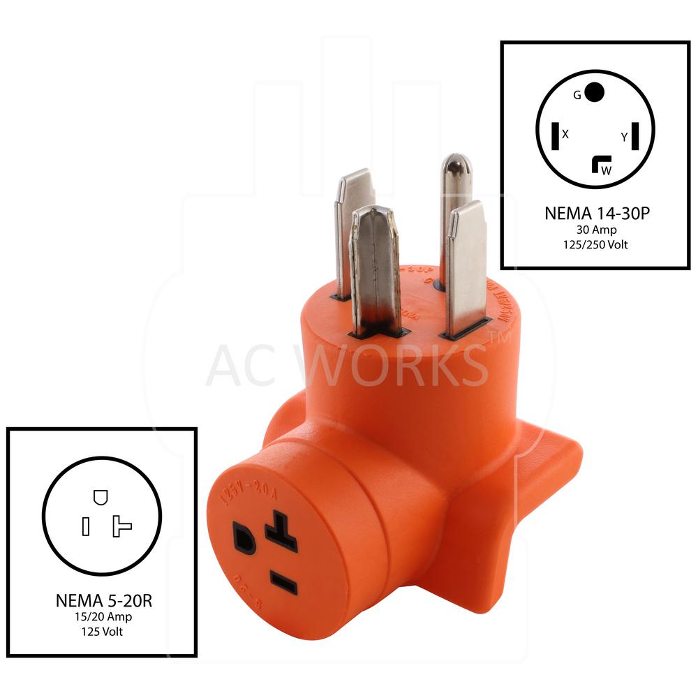 Ac Works Dryer Outlet Adapter 4 Prong Dryer 14 30p Plug To Household 15 20 Amp 125 Volt T Blade Female Connector Ad1430520 The Home Depot