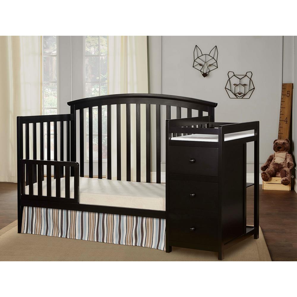 black crib with changing table