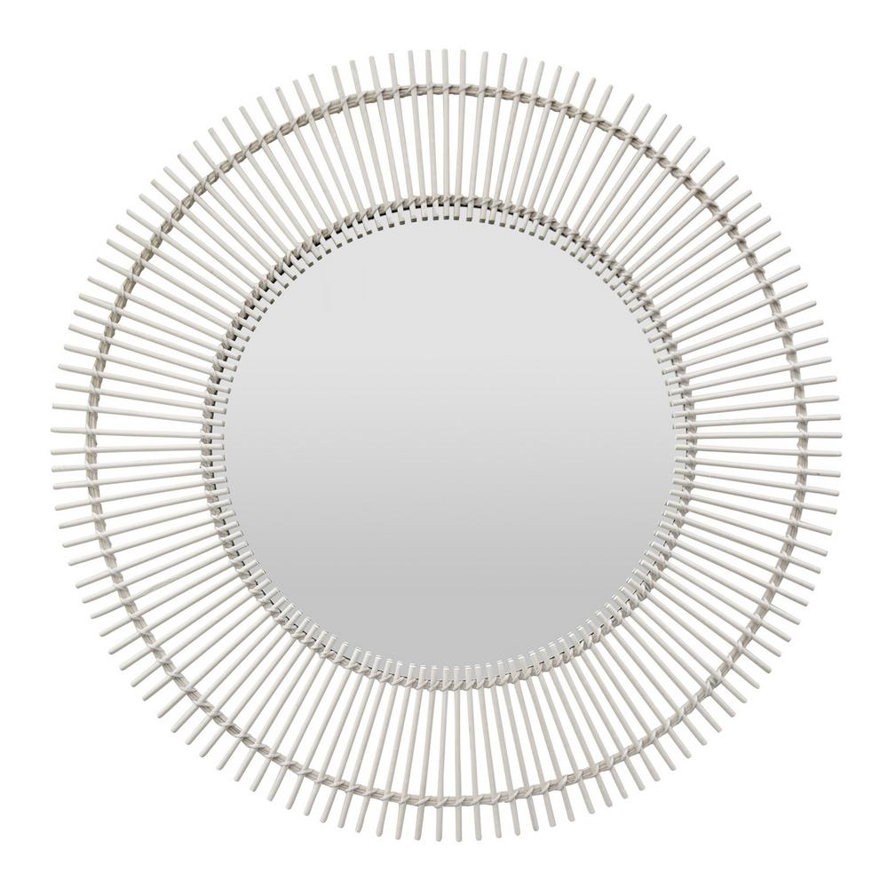 43 In White Round Rattan Wall Mirror