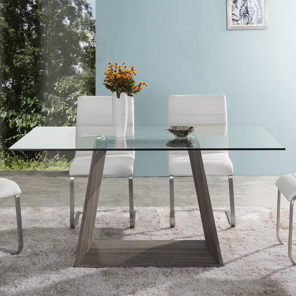 Armen Living Bravo Contemporary Dining Table In Dark Sonoma Base With Clear Glass Lcbrdiglto The Home Depot