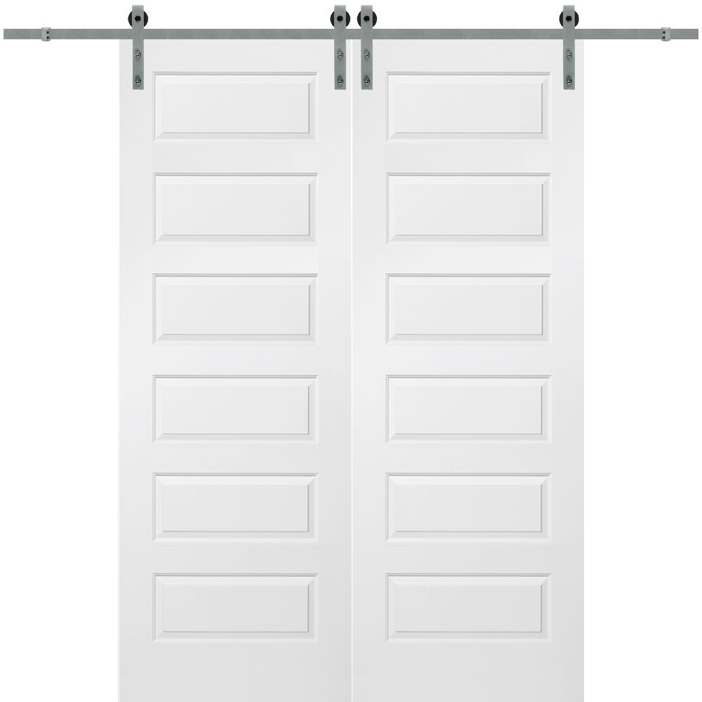 Mmi Door 72 In X 96 Rockport Molded Solid Core Primed Smooth Surface Double Sliding Barn With Hardware Kit