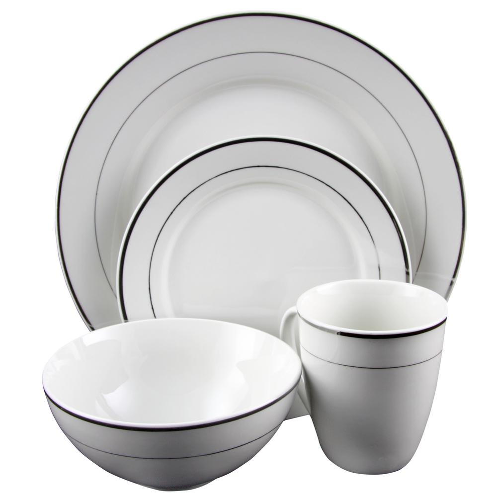 Gibson Home Palladine 16-Piece White Double Platinum Banded Dinnerware ...