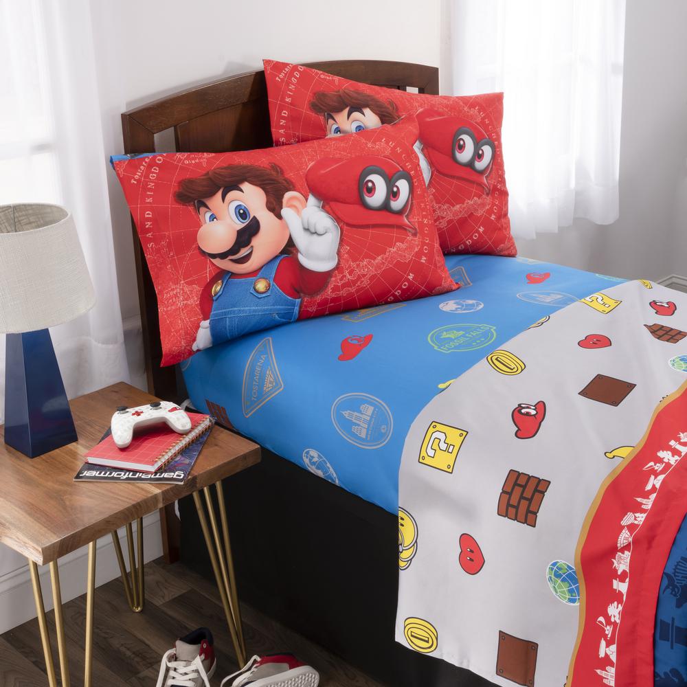 Super Mario Caps Off 6 Piece Multicolored Full Comforter Set Mz75l8 The Home Depot