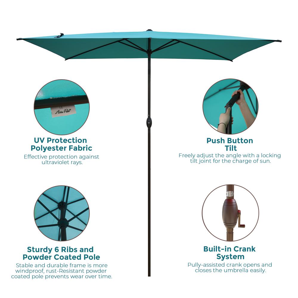 Abba Patio 6 5 Ft X 10 Ft Rectangular Market Push Tilt Patio Umbrella In Turquoise Hdap23386ctl The Home Depot