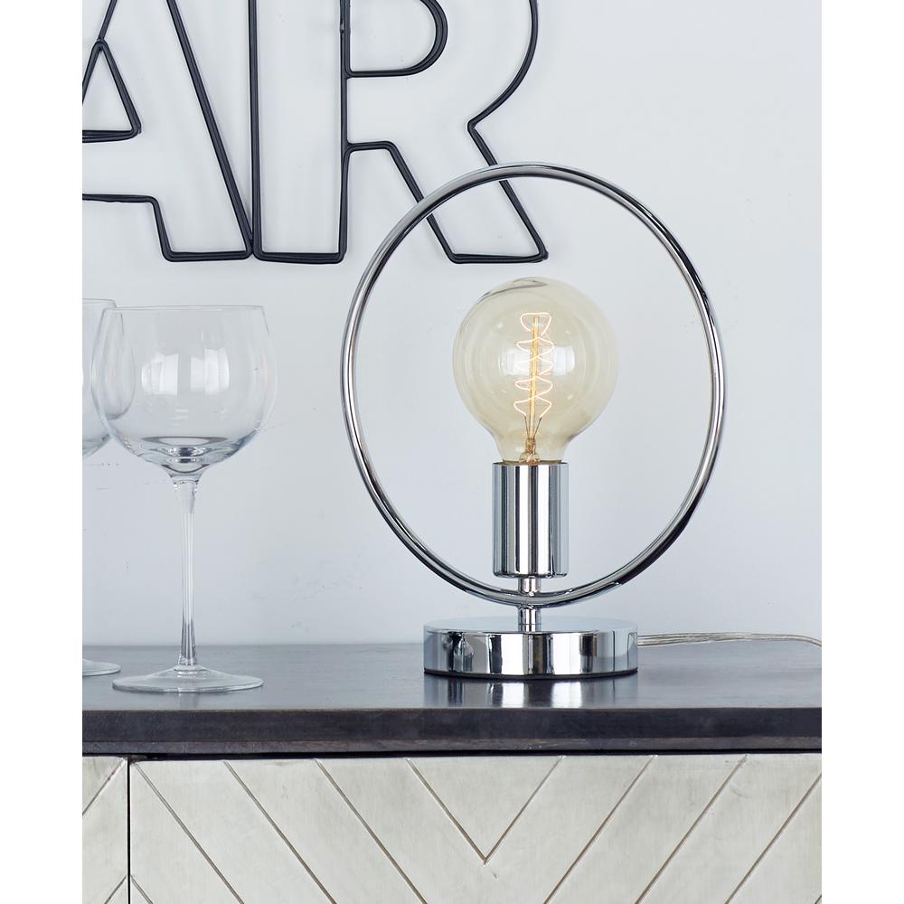 11 inch Silver Circular Frame Table Lamp with Bulb