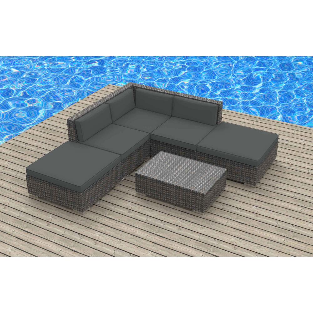 Urban Furnishing Bali 6 Piece Wicker Outdoor Sectional Seating Set With Gray Cushions Urban Furnishing Bali 6 Piece Wicker Outdoor Sectional Seating Set With Gray Cushions