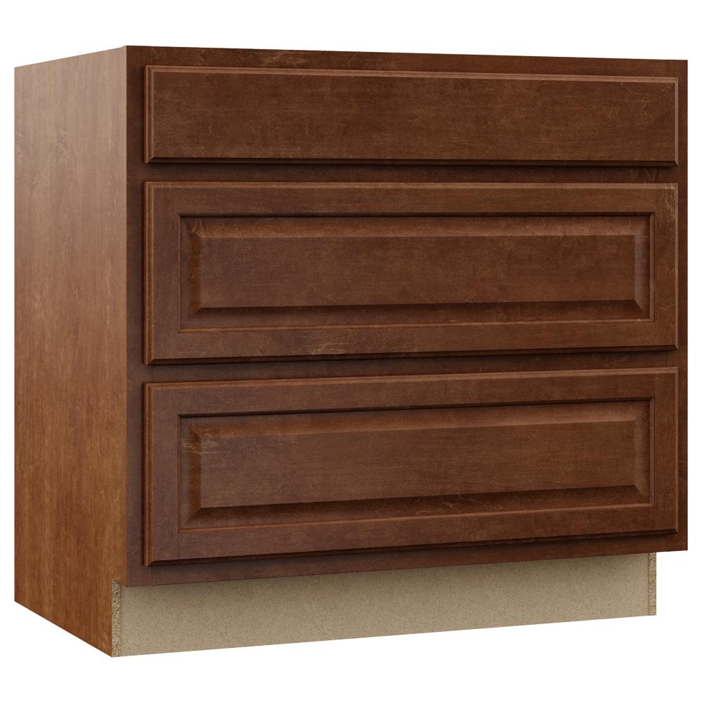 Hampton Bay Hampton Assembled 36x34.5x24 in. Pots and Pans Drawer Base Kitchen Cabinet in Cognac