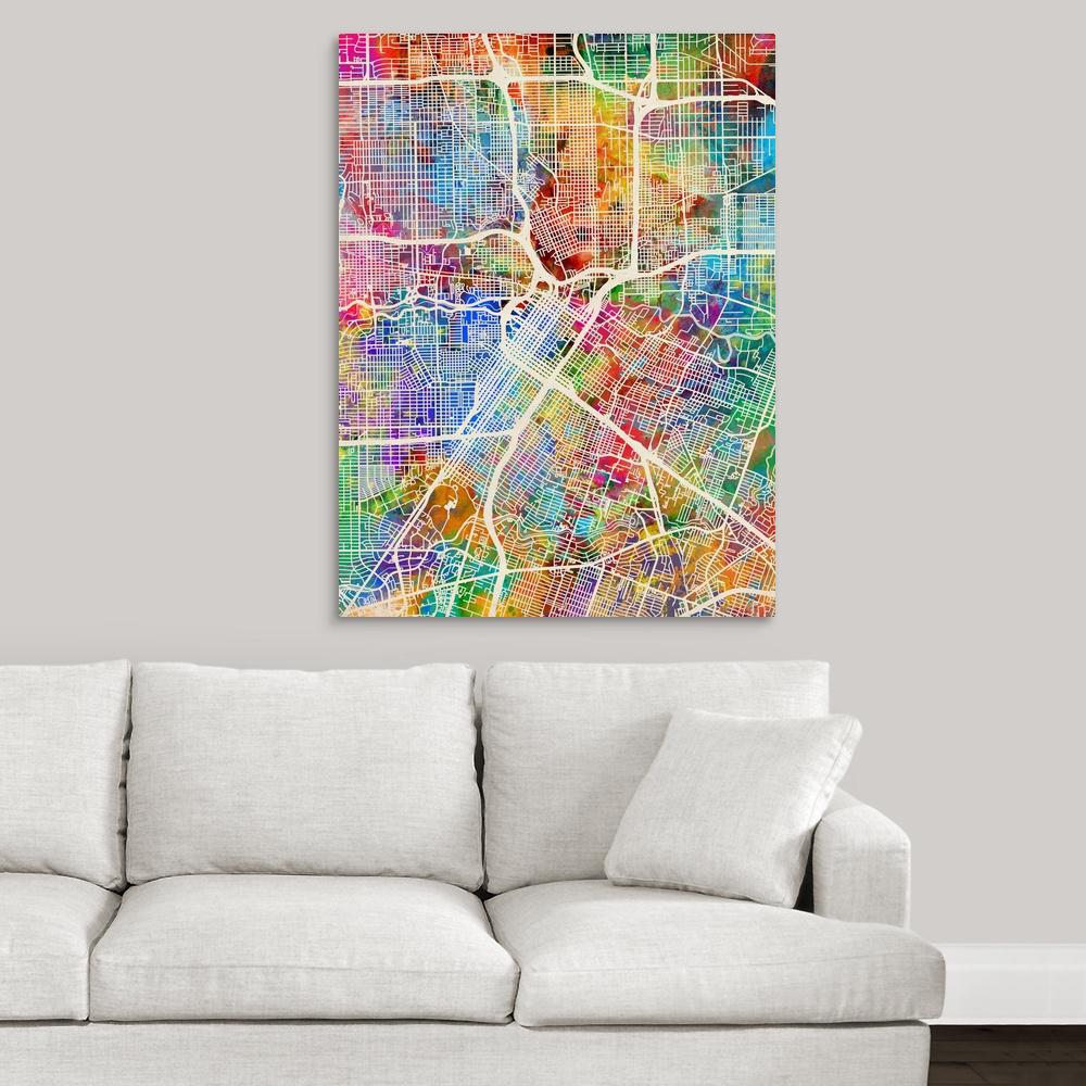Greatbigcanvas 30 In X 40 In Houston Texas City Street Map By Michael Tompsett Canvas Wall Art 2394519 24 30x40 The Home Depot