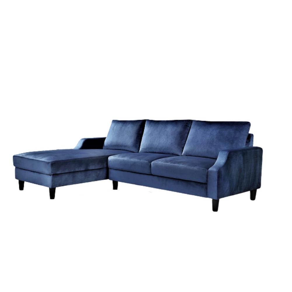 US PRIDE FURNITURE Tracy Dark Blue Velvet Sectional Sofa Left Facing