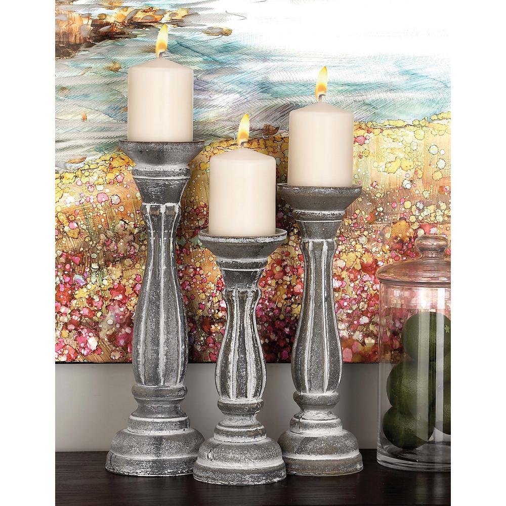 Litton Lane Rustic White Wooden Candle Holders Set Of 3 98761 Litton Lane Rustic White Wooden Candle Holders Set Of 3