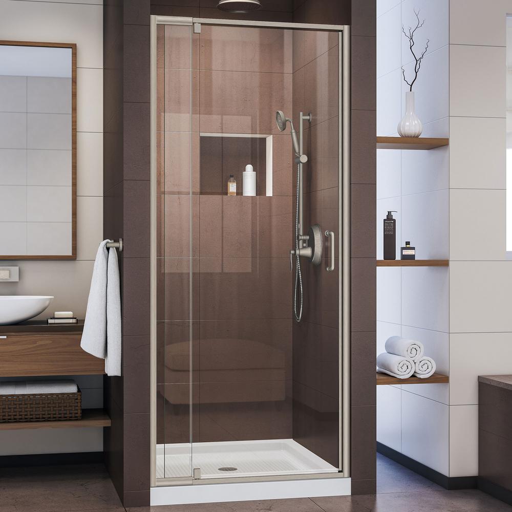 Sterling Vista Pivot Ii 36 In X 65 1 2 In Framed Pivot Shower Door In Silver With Handle 1507d 36s The Home Depot