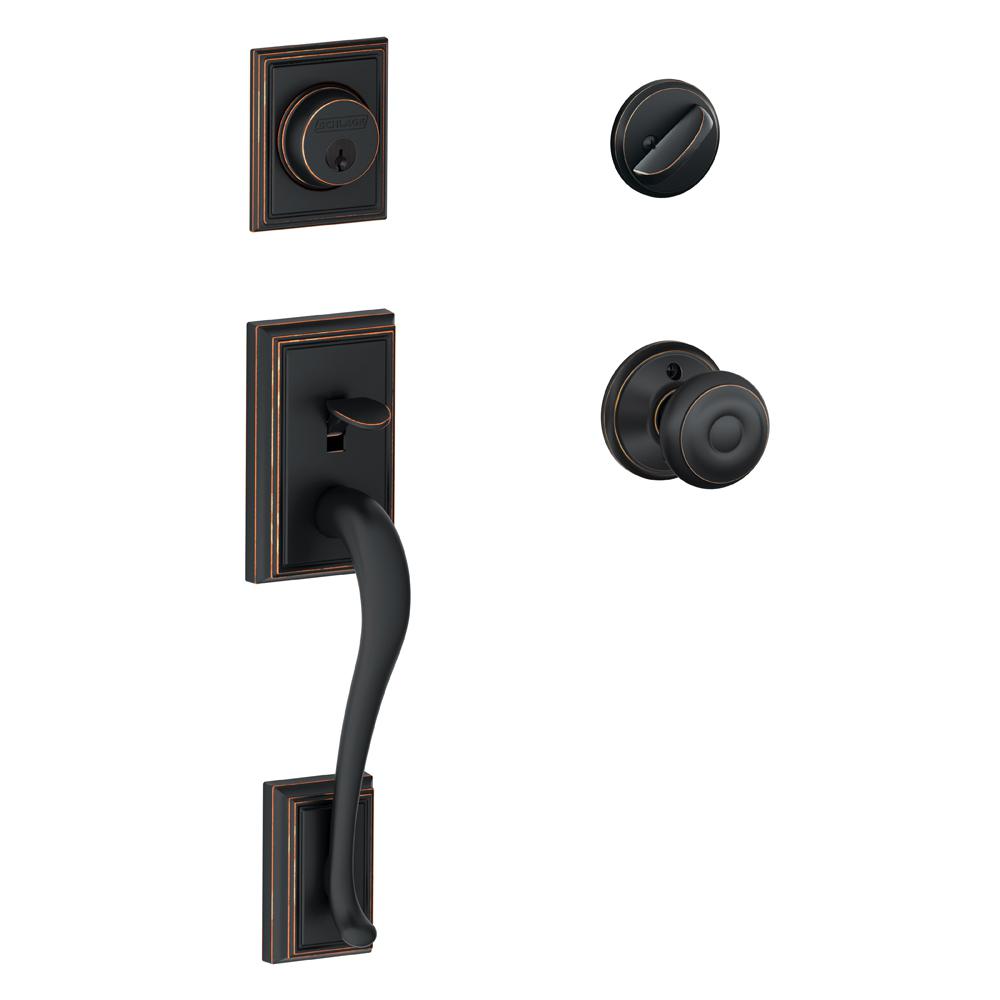 Schlage Addison Aged Bronze Single Cylinder Deadbolt With Georgian Knob ...