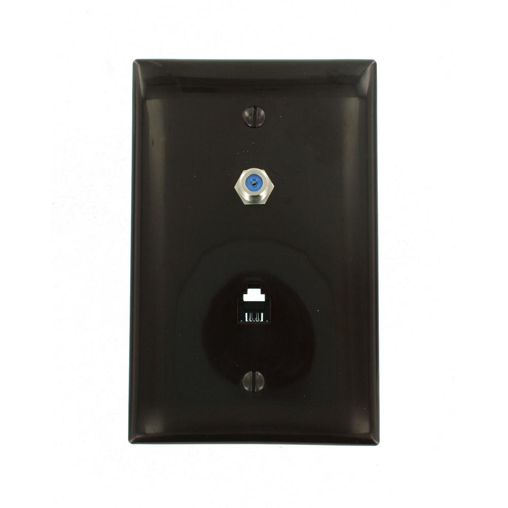 Leviton 6P4C Midway Size F Connector Wall Phone Video Jack In Brown 