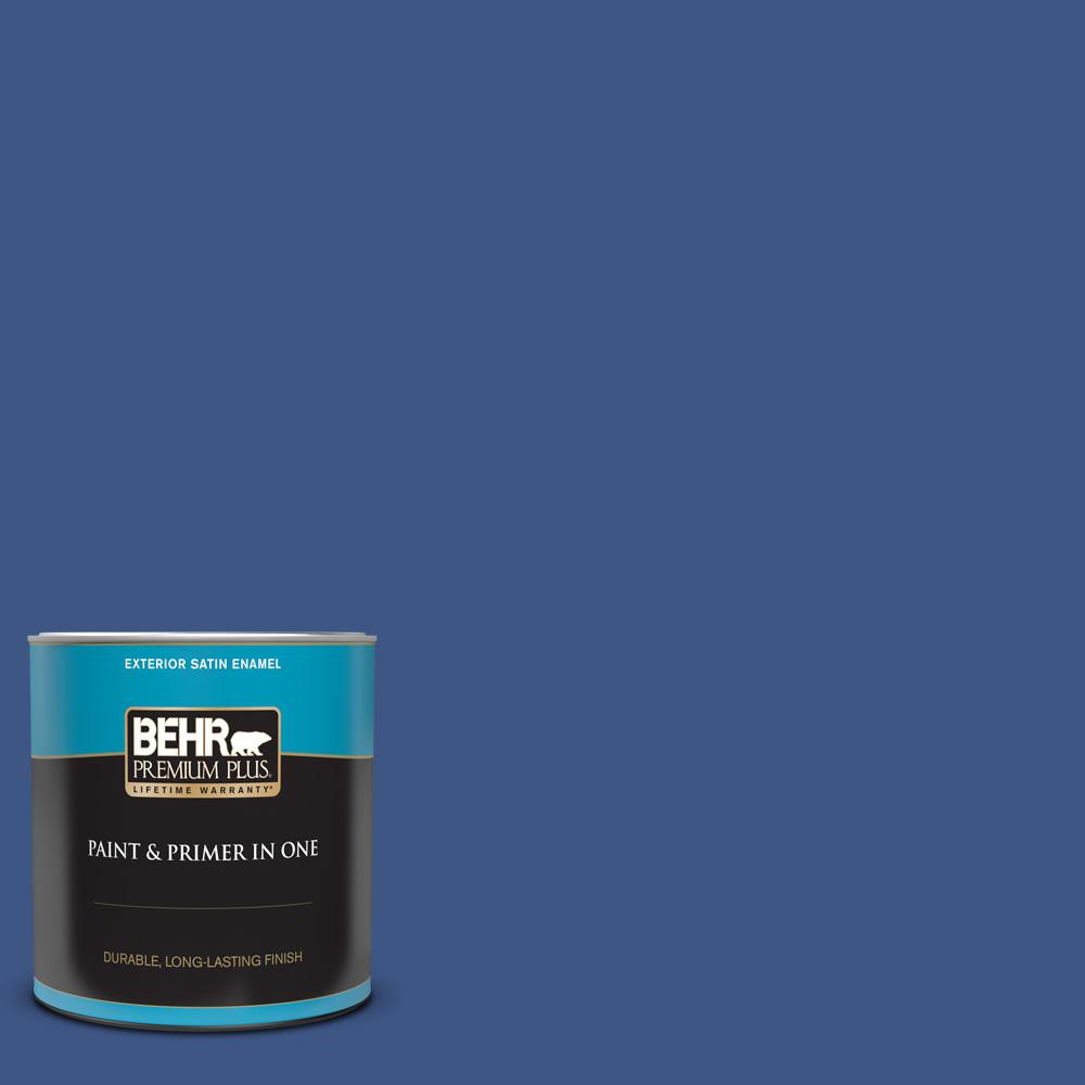 BEHR PREMIUM PLUS 1 qt. #600B-7 Yacht Club Blue Satin Enamel Exterior ...