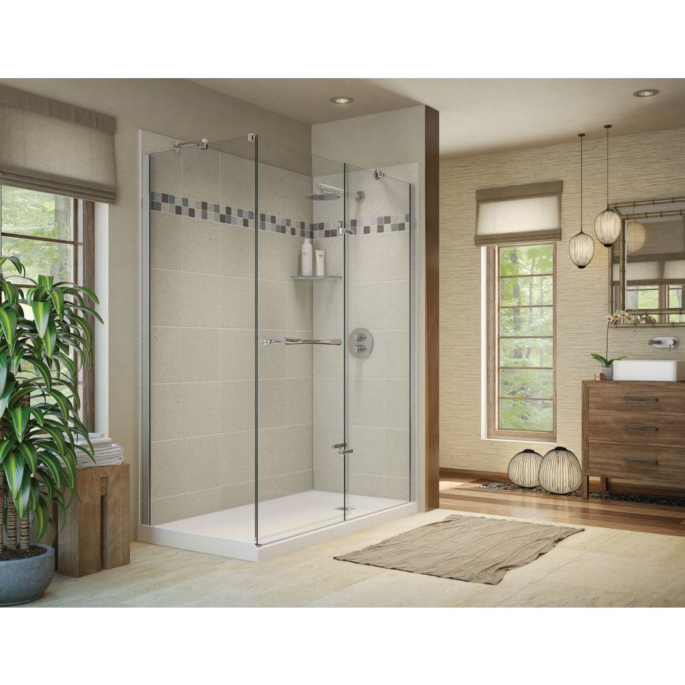MAAX Utile Stone 32 in. x 60 in. x 83.5 in. Corner Shower Stall in Sahara with Right Drain Base