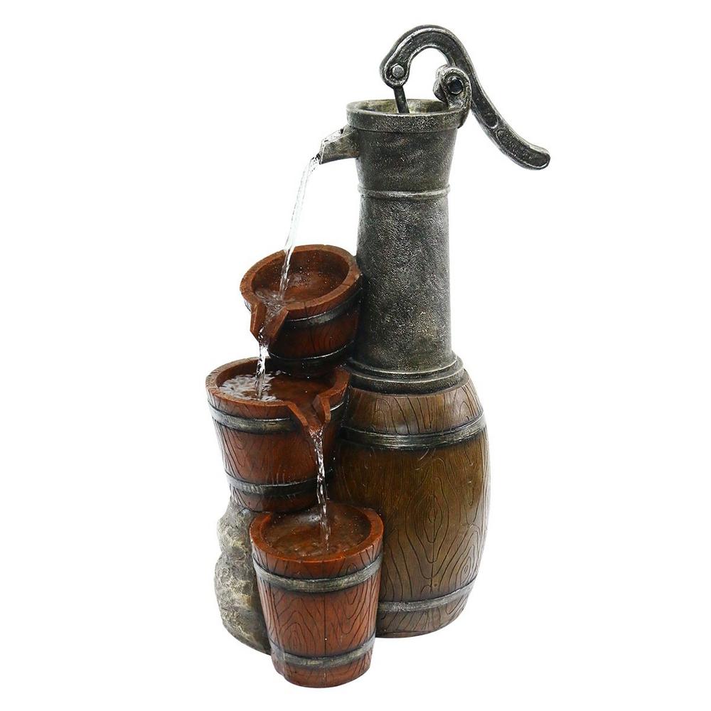 Alpine Corporation 24 in. Tall Vintage Barrel Water Pump with Buckets