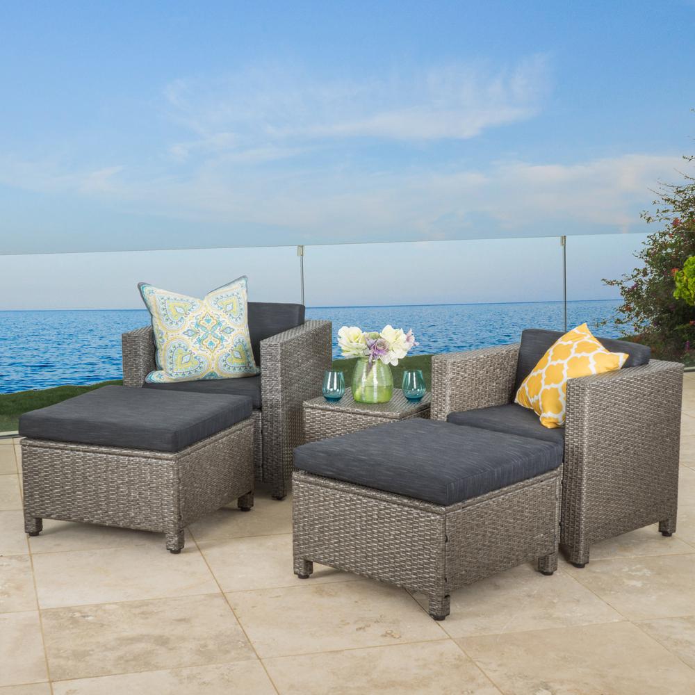 Noble House Puerta Mix Black 5 Piece Wicker Patio Conversation Set