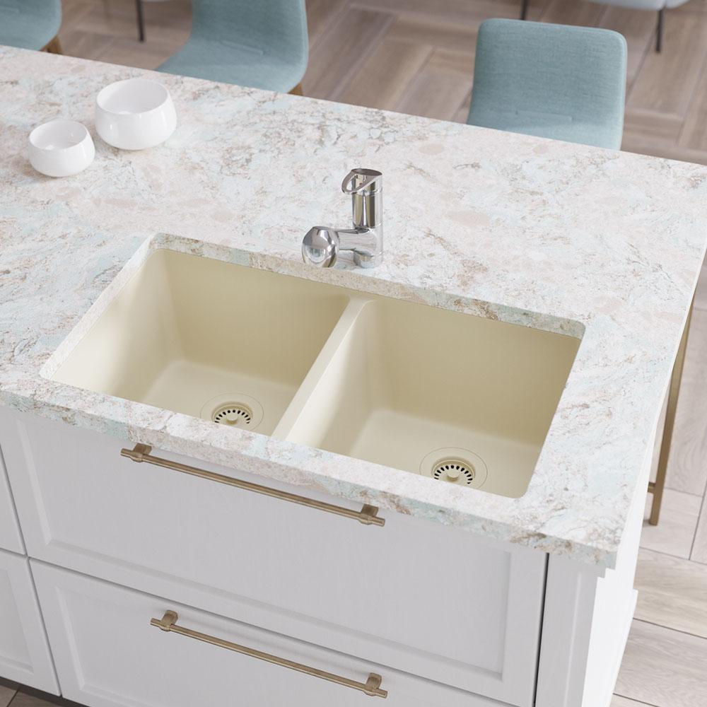 Rene Undermount Composite Granite 32 1 2 In Double Bowl Kitchen Sink   Ecru Rene Undermount Kitchen Sinks R3 1002 Ecr St Cgf 64 1000 