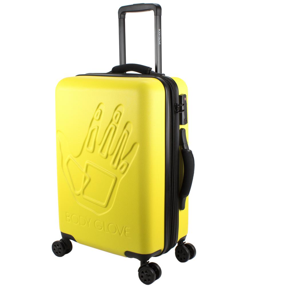 yellow hard shell luggage