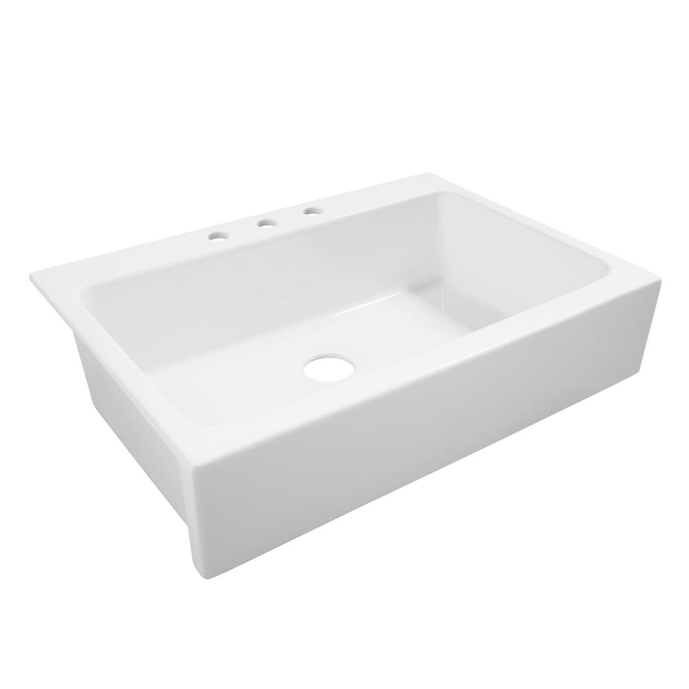 Sinkology Josephine Quick Fit Drop In Farmhouse Fireclay 33 85 In 3 Hole Single Bowl Kitchen Sink In Crisp White Sk450 34fc The Home Depot