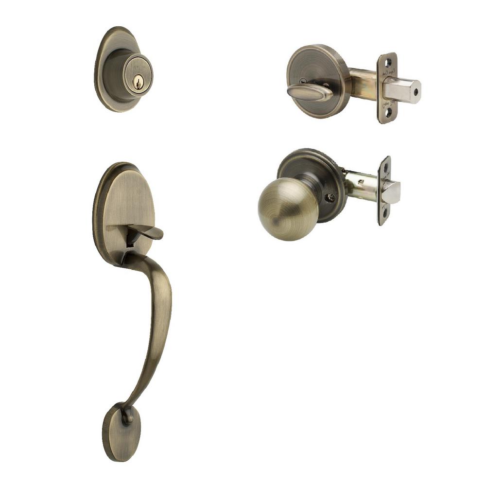 Toledo Fine Locks Oviedo Double Cylinder Antique Brass Door Handleset