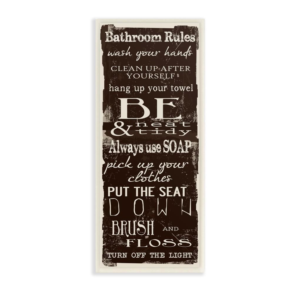 7 In X 17 Bathroom Rules Chocolate White By Taylor Greene Printed Wood Wall Art